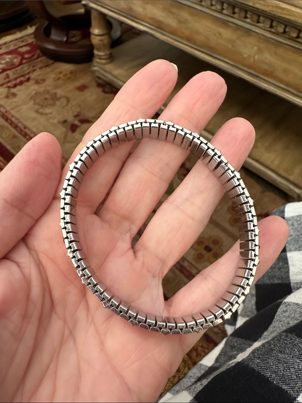 Two-Tone Silver and 14 it Gold Stretch Bracelet - Women Jewelry - Picture 5 of 6